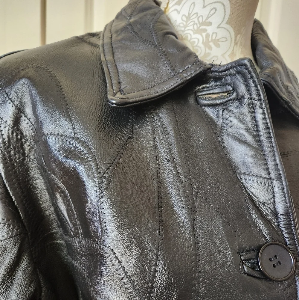Italian Stone Design Navarre Baddie Patchwork Black Leather Jacket Large/XL